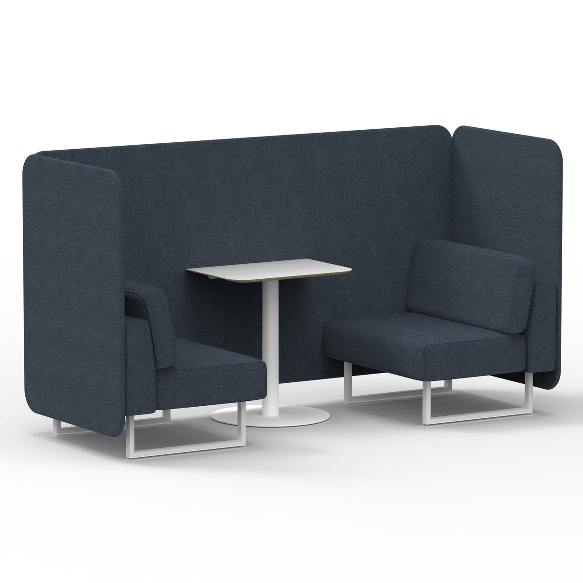 Commercial 2 Seater Privacy Booth – Bench with White Table – Single Tone – Crib 5 Rivet - Crucible Panels And Sofa White - Industrious Decor