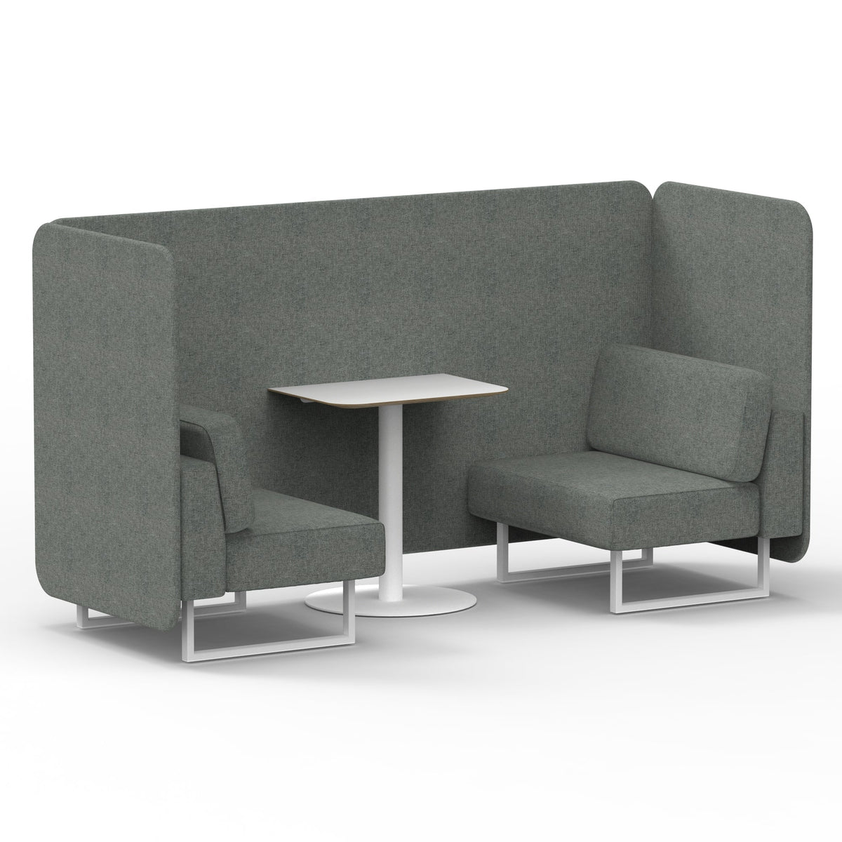 Commercial 2 Seater Privacy Booth – Bench with White Table – Single Tone – Crib 5 Rivet - Prime Panels And Sofa White - Industrious Decor