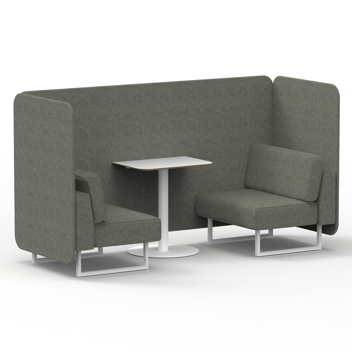 Commercial 2 Seater Privacy Booth – Bench with White Table – Single Tone – Crib 5 Rivet - Vitreous Panels And Sofa White - Industrious Decor