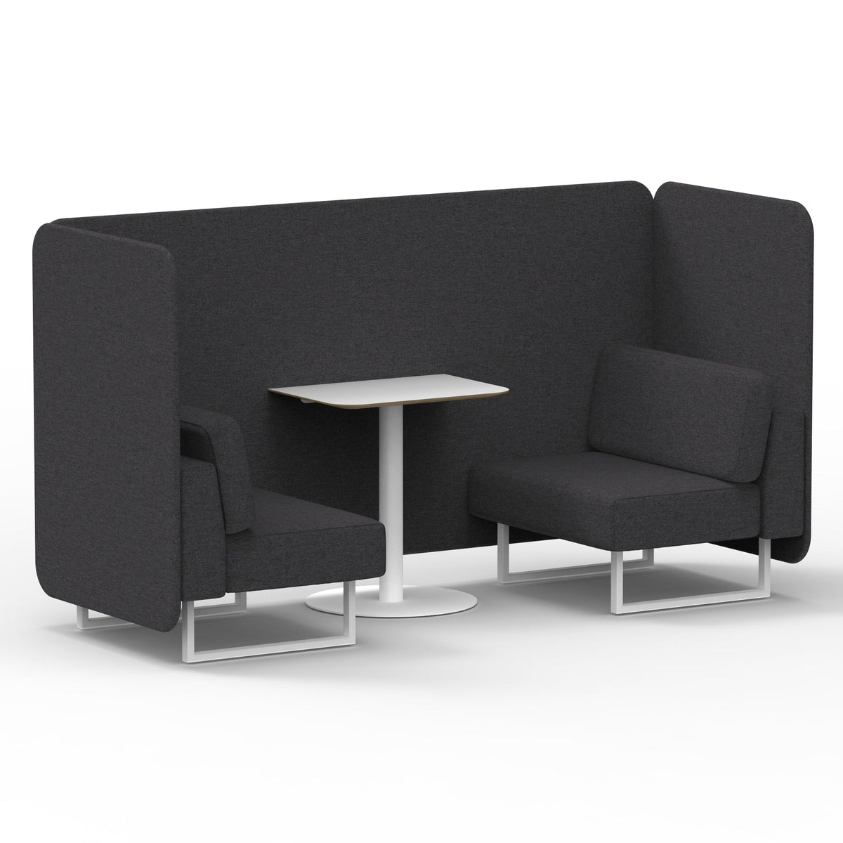 Commercial 2 Seater Privacy Booth – Bench with White Table – Single Tone – Crib 5 X2 - Arithmetic Panels And Sofa White - Industrious Decor