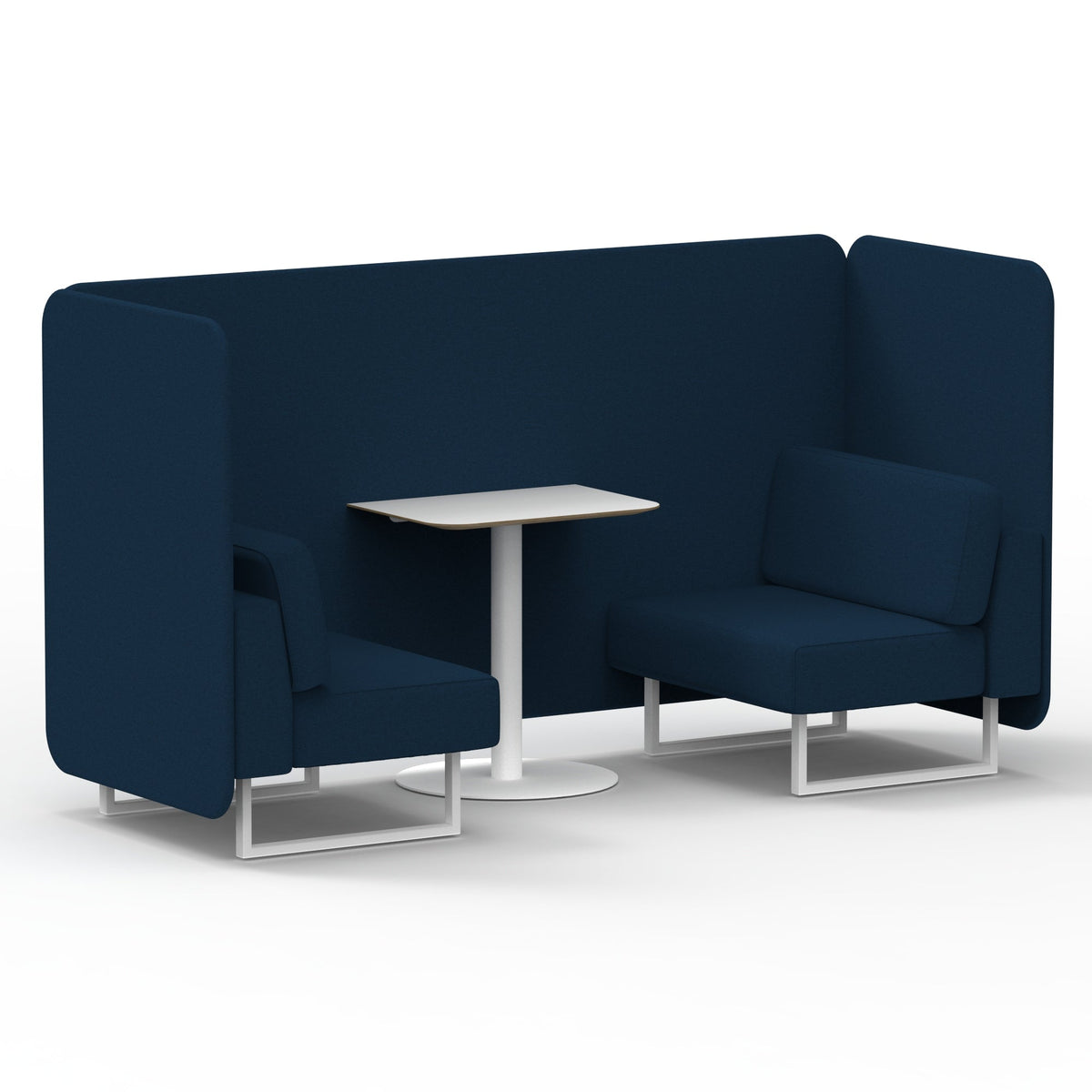 Commercial 2 Seater Privacy Booth – Bench with White Table – Single Tone – Crib 5 X2 - Calculus Panels And Sofa White - Industrious Decor