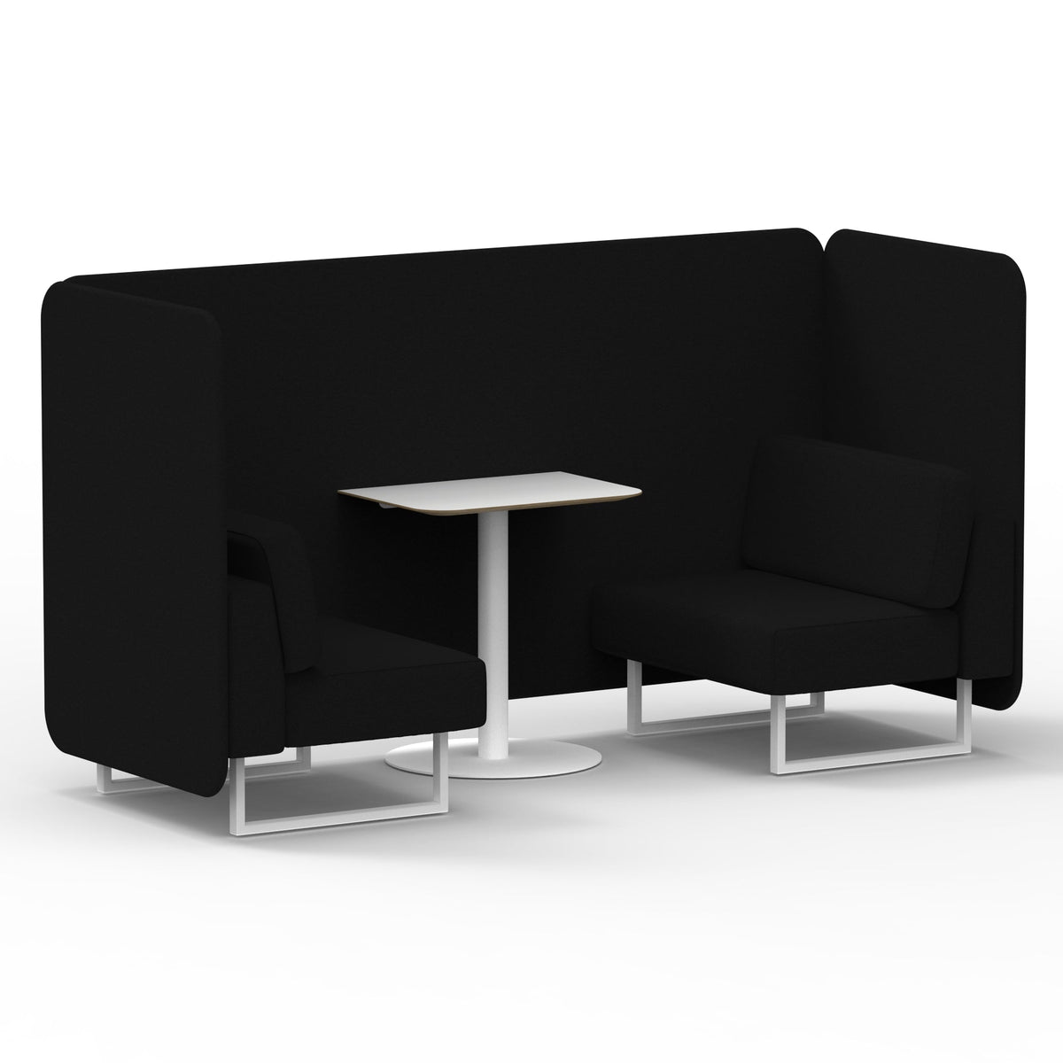 Commercial 2 Seater Privacy Booth – Bench with White Table – Single Tone – Crib 5 X2 - Diameter Panels And Sofa White - Industrious Decor