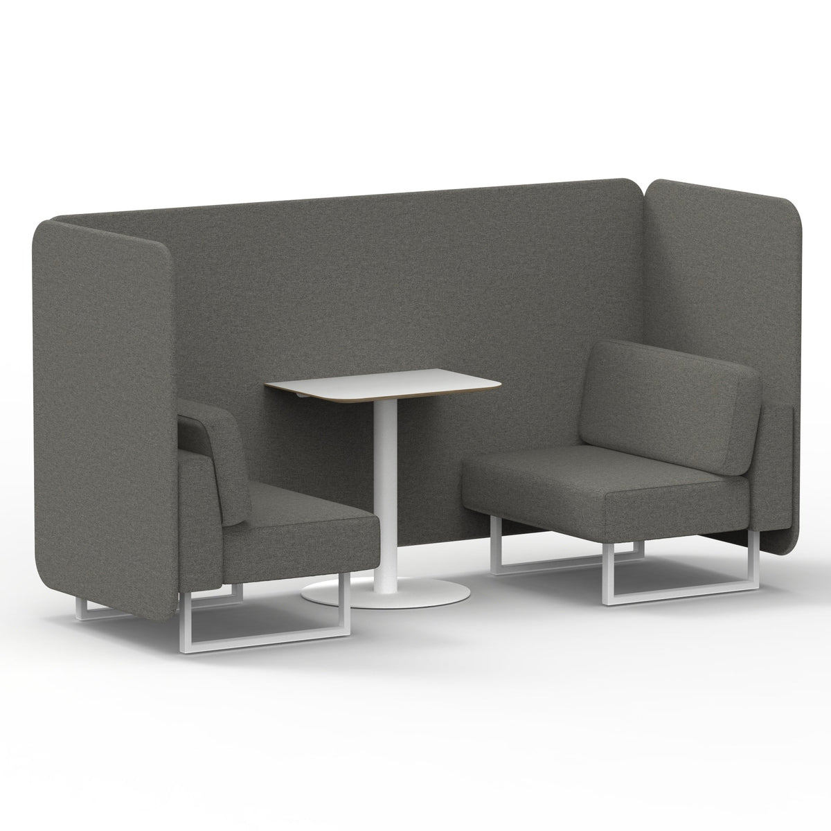 Commercial 2 Seater Privacy Booth – Bench with White Table – Single Tone – Crib 5 X2 - Number Panels And Sofa White - Industrious Decor