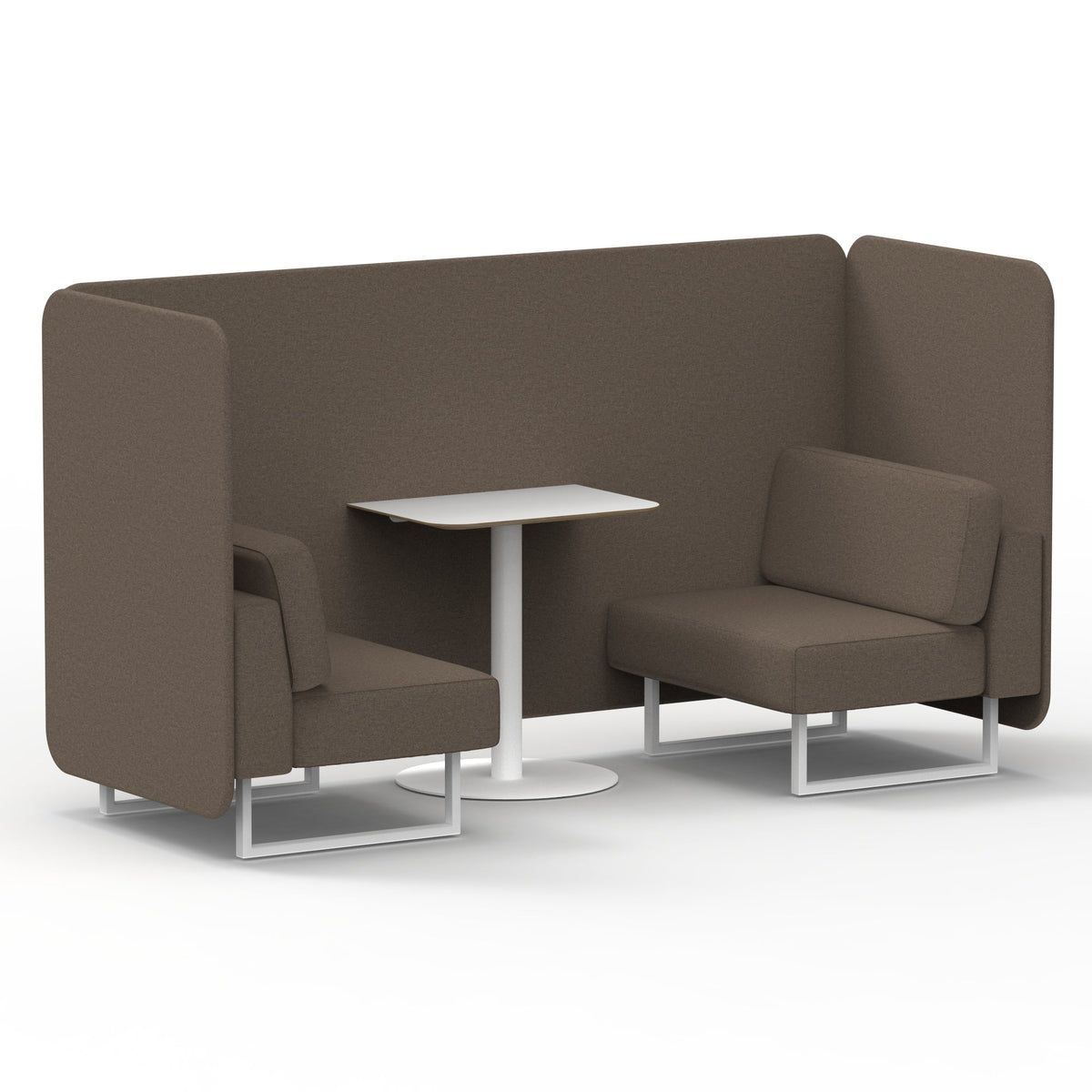 Commercial 2 Seater Privacy Booth – Bench with White Table – Single Tone – Crib 5 X2 - Theory Panels And Sofa White - Industrious Decor