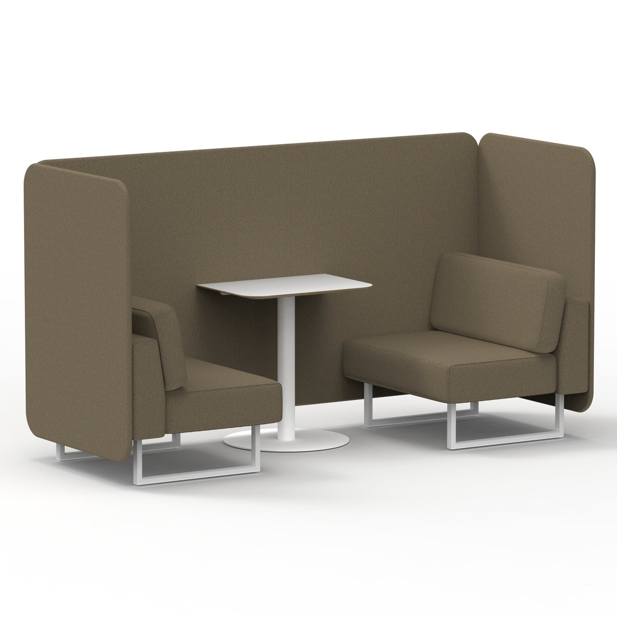 Commercial 2 Seater Privacy Booth – Bench with White Table – Single Tone – Crib 5 Main Line Flax - Bank Panels And Sofa White - Industrious Decor