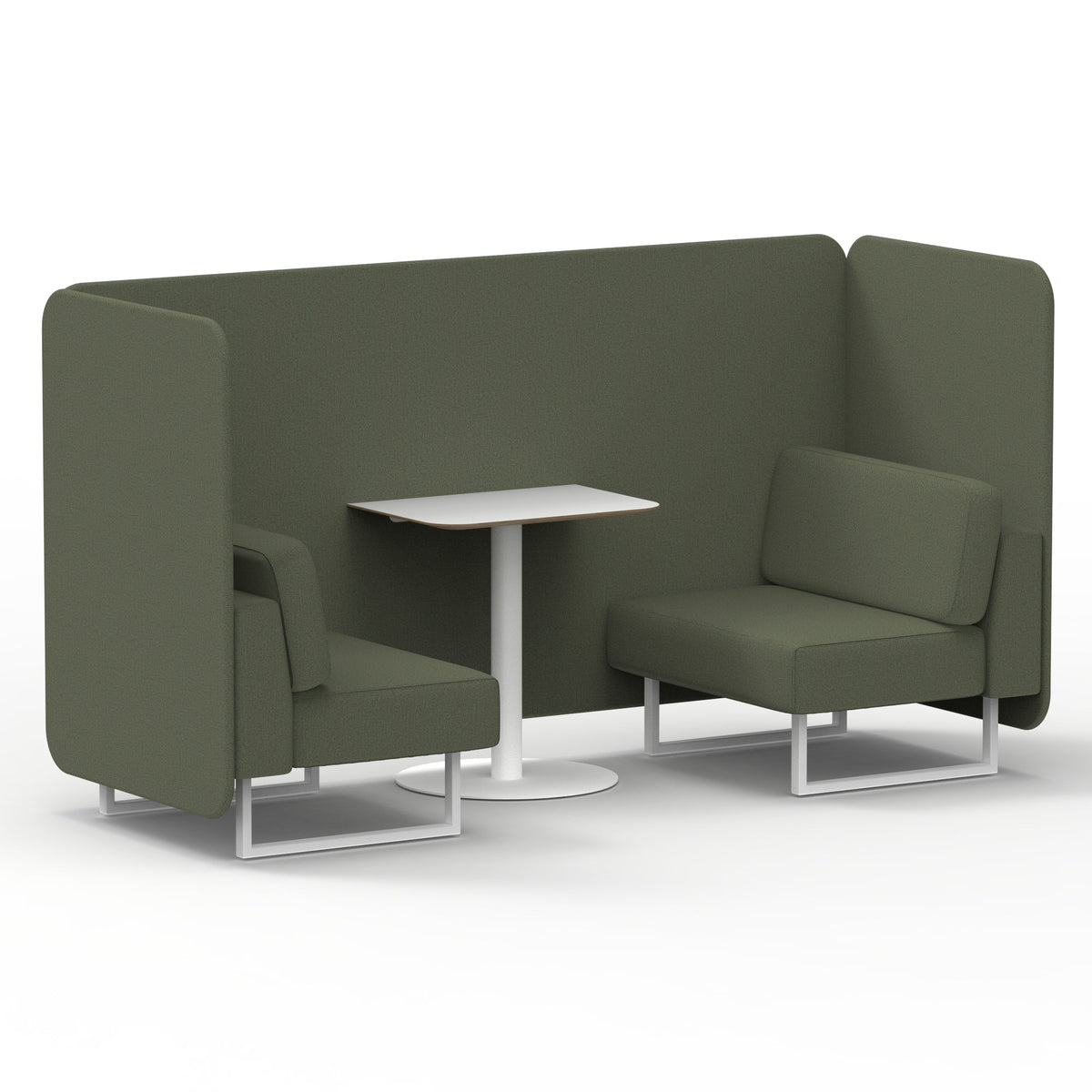 Commercial 2 Seater Privacy Booth – Bench with White Table – Single Tone – Crib 5 Main Line Flax - Monument Panels And Sofa White - Industrious Decor