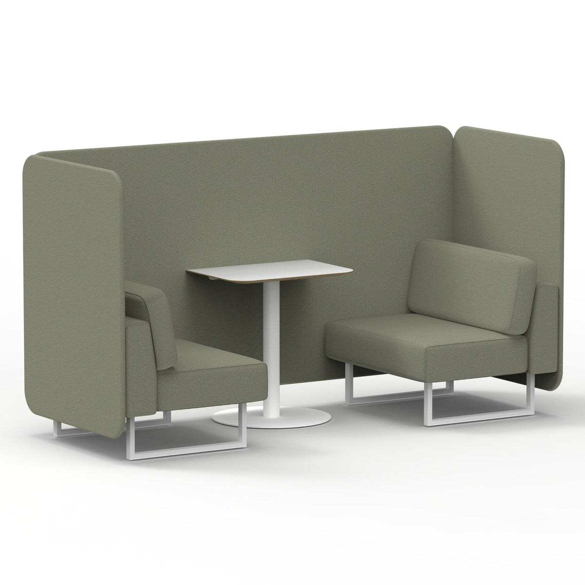 Commercial 2 Seater Privacy Booth – Bench with White Table – Single Tone – Crib 5 Main Line Flax - Newbury Panels And Sofa White - Industrious Decor