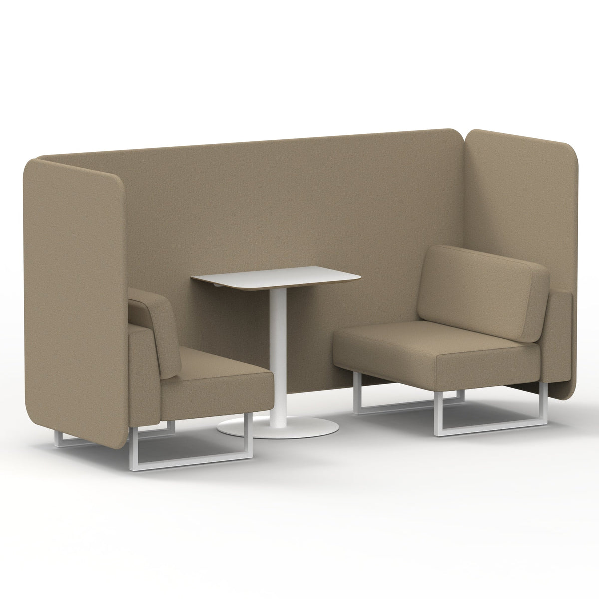 Commercial 2 Seater Privacy Booth – Bench with White Table – Single Tone – Crib 5 Main Line Flax - Upminster Panels And Sofa White - Industrious Decor