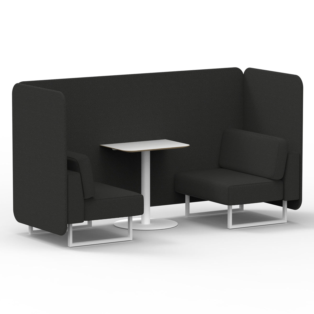 Commercial 2 Seater Privacy Booth – Bench with White Table – Single Tone – Crib 5 Synergy - Mix Panels And Sofa White - Industrious Decor