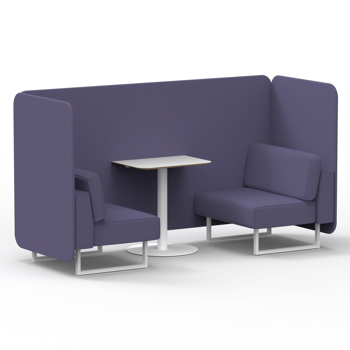 Commercial 2 Seater Privacy Booth – Bench with White Table – Single Tone – Crib 5 Synergy - Order Panels And Sofa White - Industrious Decor