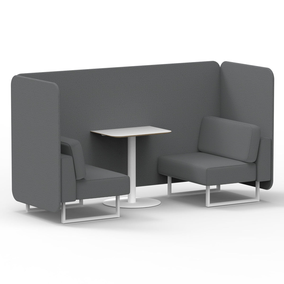 Commercial 2 Seater Privacy Booth – Bench with White Table – Single Tone – Crib 5 Synergy - Partner Panels And Sofa White - Industrious Decor