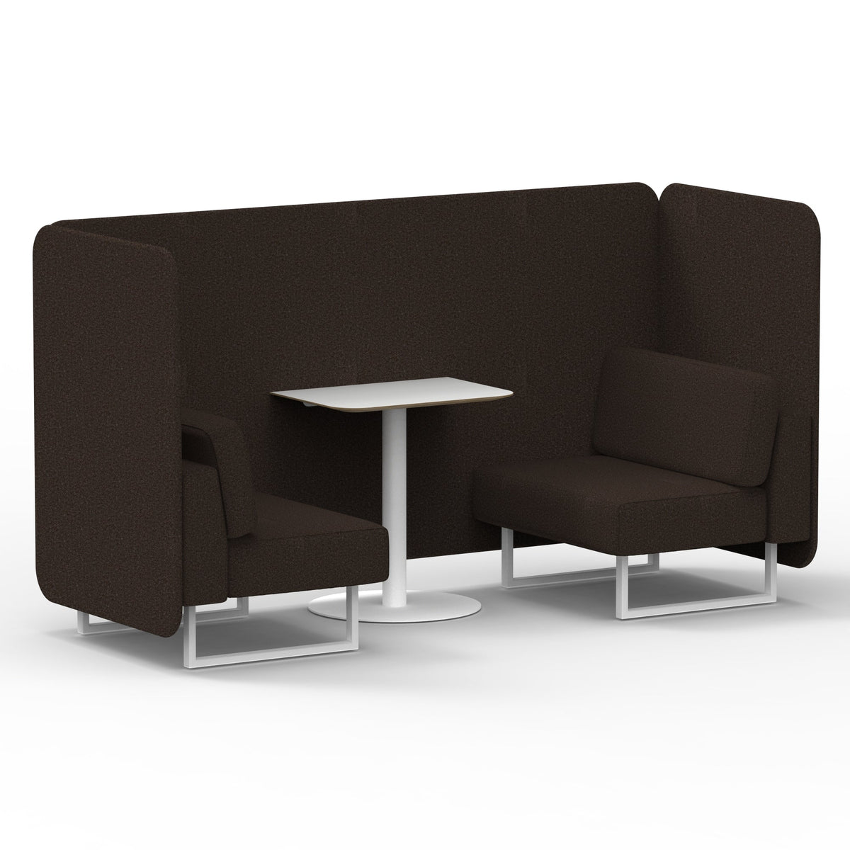 Commercial 2 Seater Privacy Booth – Bench with White Table – Single Tone – Crib 5 Synergy - Wed Panels And Sofa White - Industrious Decor