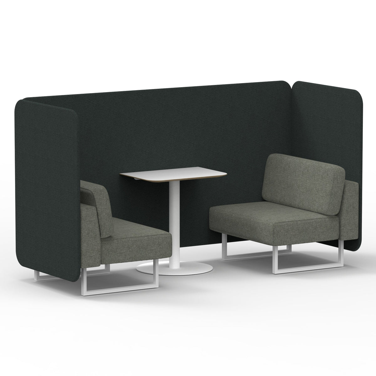 Commercial 2 Seater Privacy Booth – Bench with White Table – Two Tone – Crib 5 Rivet - Charcoal Panels And Vitreous Sofa White - Industrious Decor