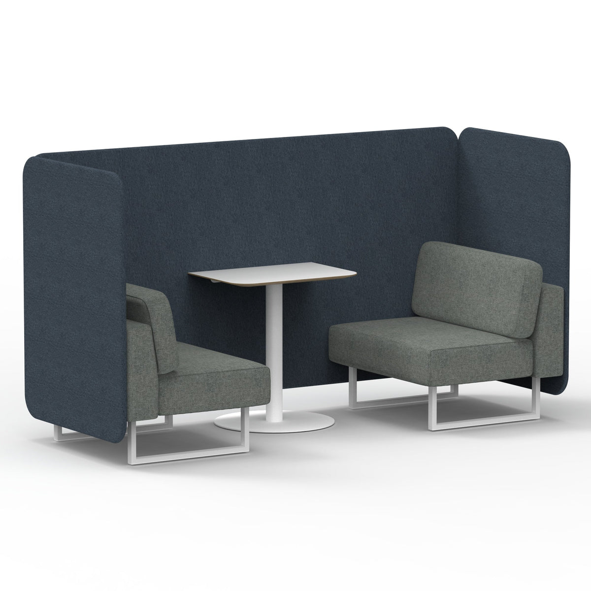 Commercial 2 Seater Privacy Booth – Bench with White Table – Two Tone – Crib 5 Rivet - Crucible Panels And Prime Sofa White - Industrious Decor