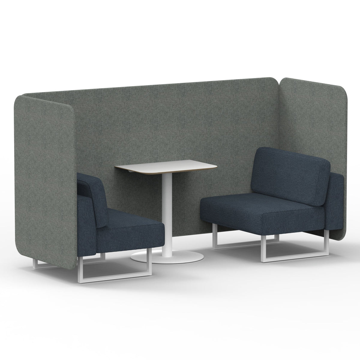 Commercial 2 Seater Privacy Booth – Bench with White Table – Two Tone – Crib 5 Rivet - Prime Panels And Crucible Sofa White - Industrious Decor