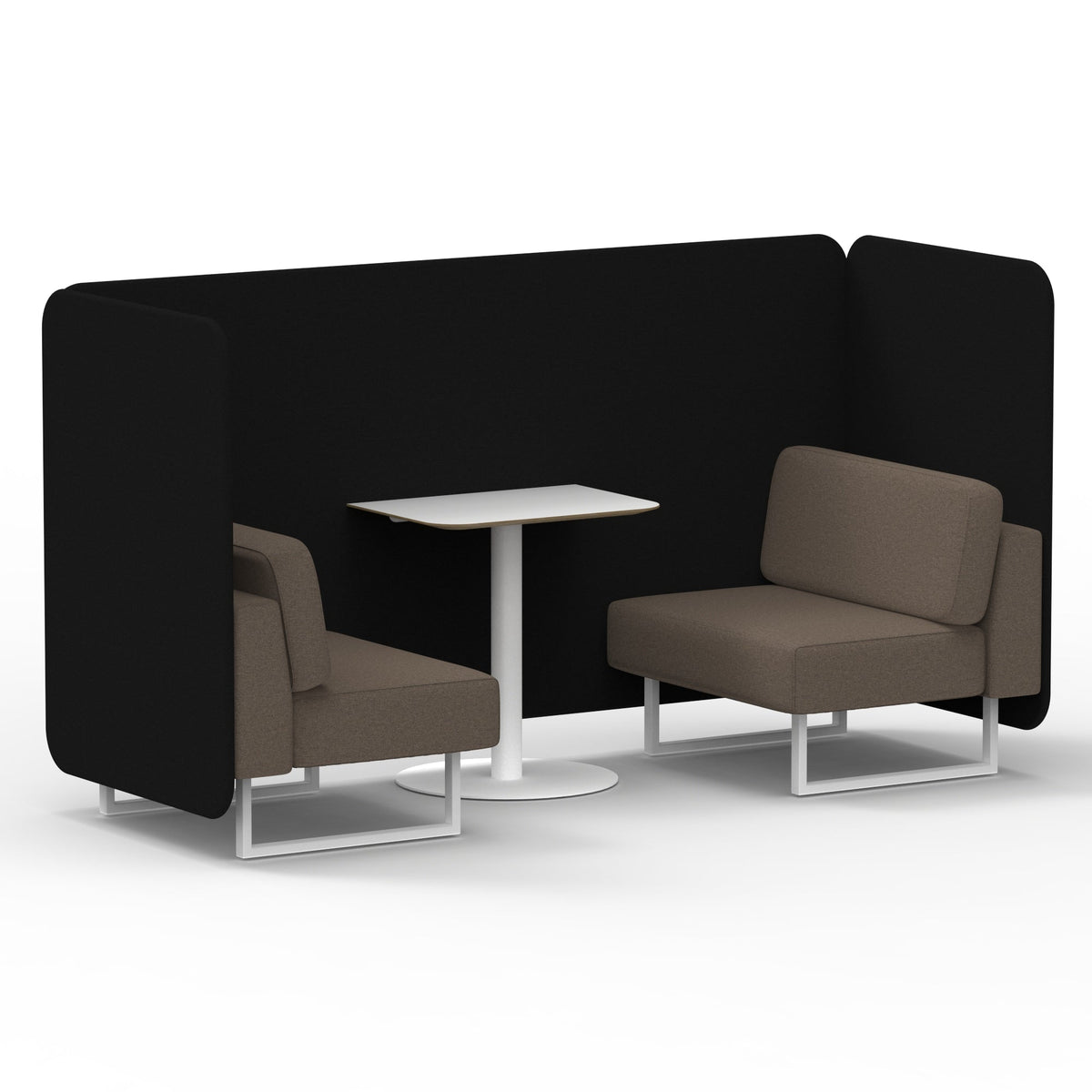 Commercial 2 Seater Privacy Booth – Bench with White Table – Two Tone – Crib 5 X2 - Diameter Panels And Theory Sofa White - Industrious Decor