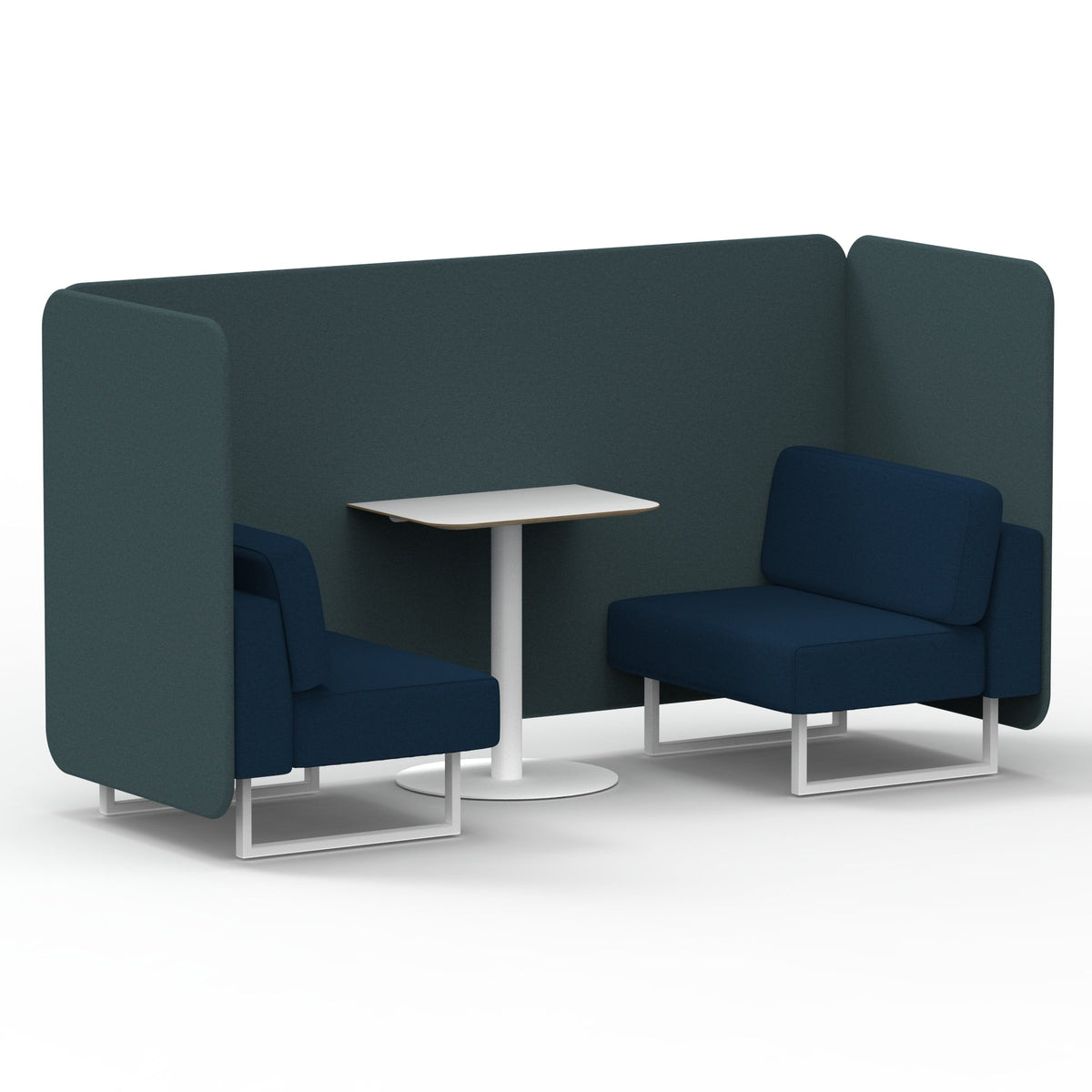 Commercial 2 Seater Privacy Booth – Bench with White Table – Two Tone – Crib 5 X2 - Polygon Panels And Calculus Sofa White - Industrious Decor