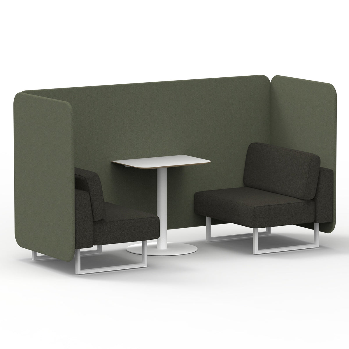 Commercial 2 Seater Privacy Booth – Bench with White Table – Two Tone – Crib 5 Main Line Flax - Monument Panels And Temple Sofa White - Industrious Decor