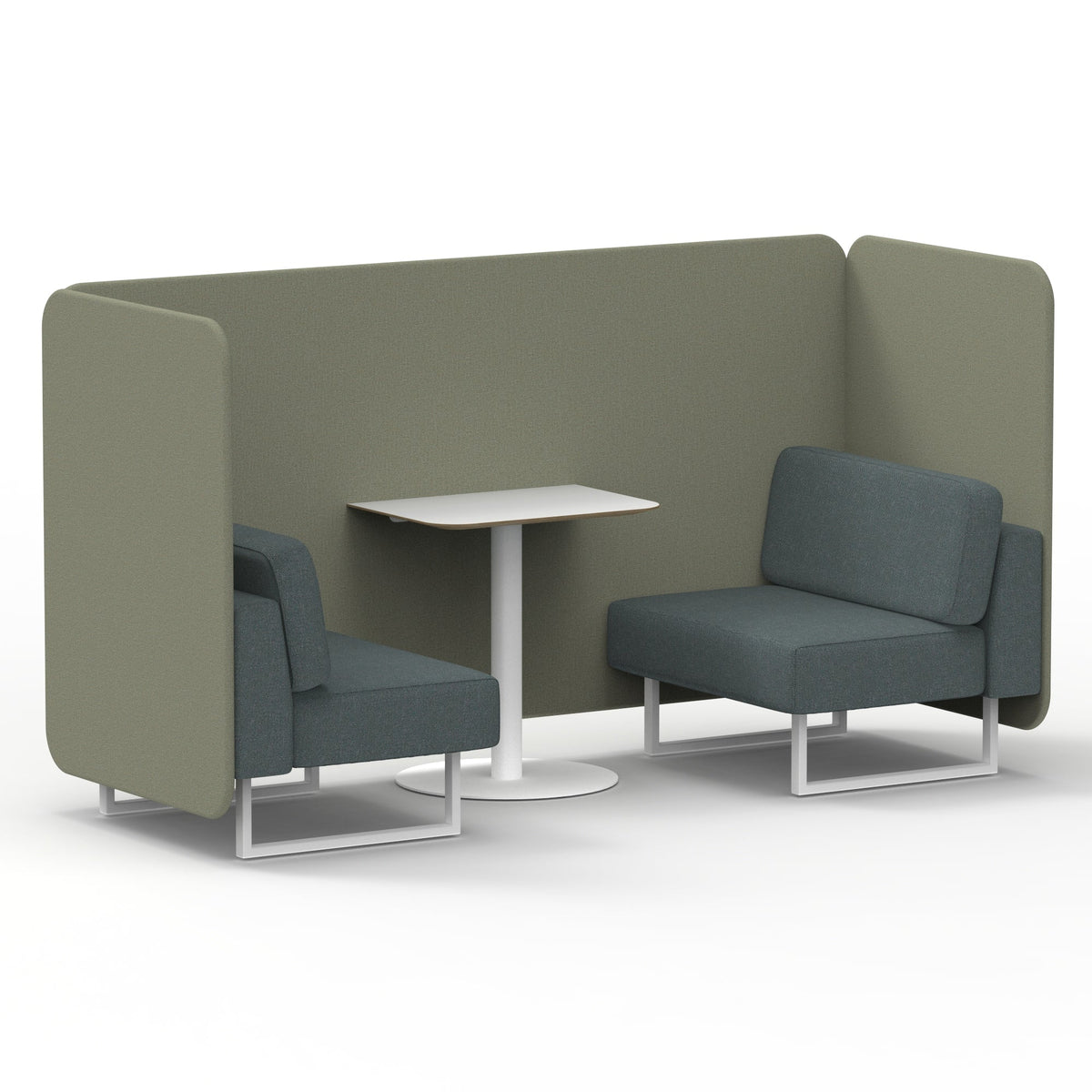 Commercial 2 Seater Privacy Booth – Bench with White Table – Two Tone – Crib 5 Main Line Flax - Newbury Panels And Westminster Sofa White - Industrious Decor