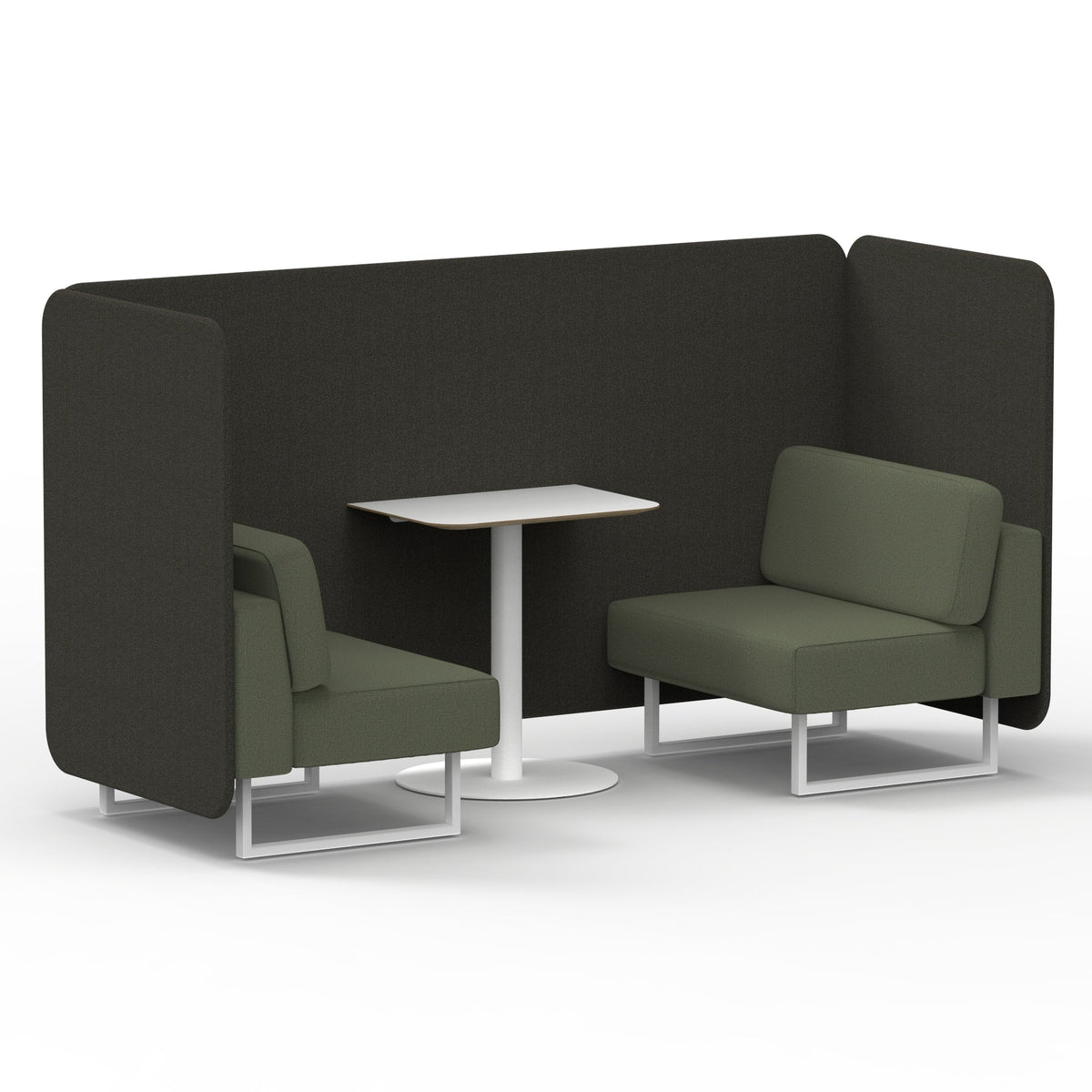 Commercial 2 Seater Privacy Booth – Bench with White Table – Two Tone – Crib 5 Main Line Flax - Temple Panels And Monument Sofa White - Industrious Decor