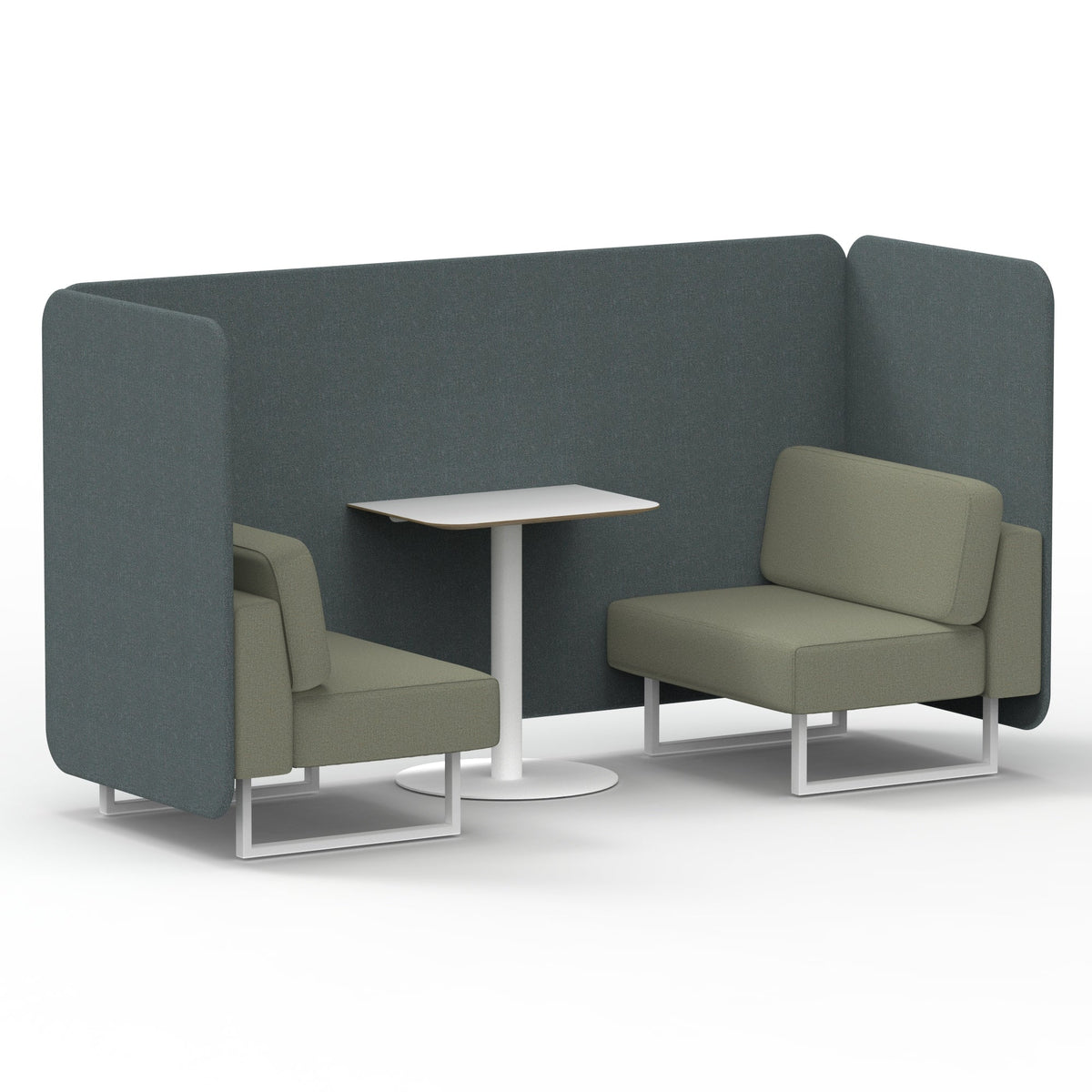 Commercial 2 Seater Privacy Booth – Bench with White Table – Two Tone – Crib 5 Main Line Flax - Westminster Panels And Newbury Sofa White - Industrious Decor