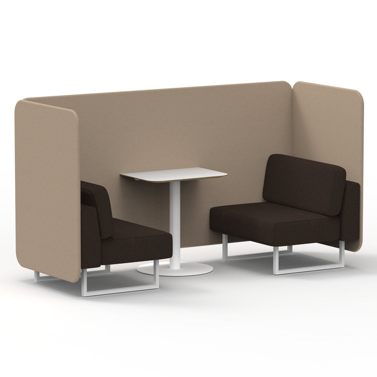 Commercial 2 Seater Privacy Booth – Bench with White Table – Two Tone – Crib 5 Synergy - Affix Panels And Wed Sofa White - Industrious Decor