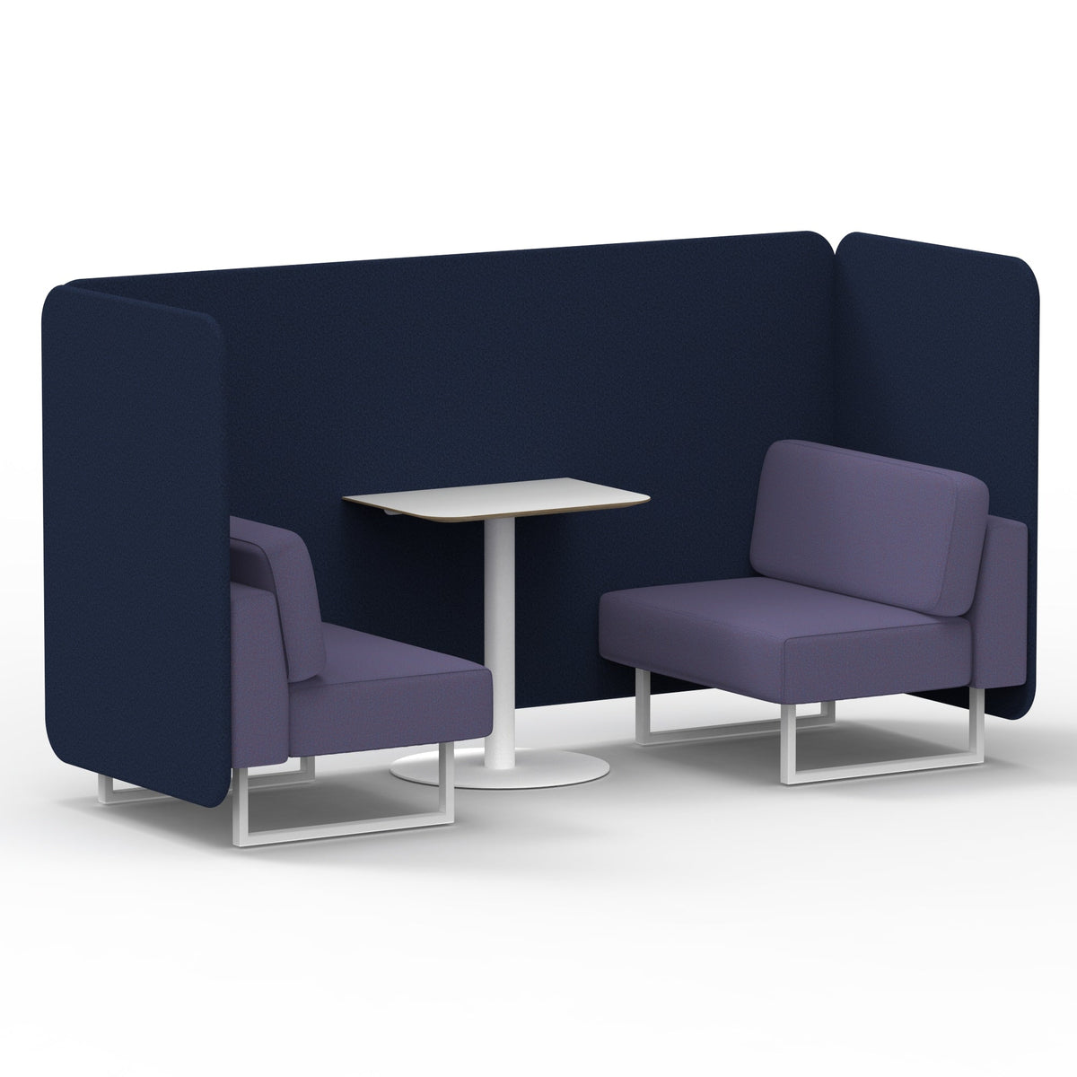 Commercial 2 Seater Privacy Booth – Bench with White Table – Two Tone – Crib 5 Synergy - Alike Panels And Order Sofa White - Industrious Decor