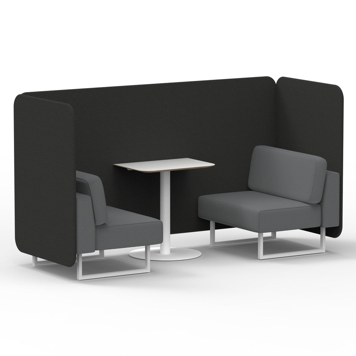 Commercial 2 Seater Privacy Booth – Bench with White Table – Two Tone – Crib 5 Synergy - Mix Panels And Partner Sofa White - Industrious Decor