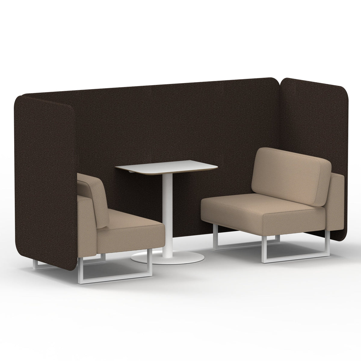 Commercial 2 Seater Privacy Booth – Bench with White Table – Two Tone – Crib 5 Synergy - Wed Panels And Affix Sofa White - Industrious Decor