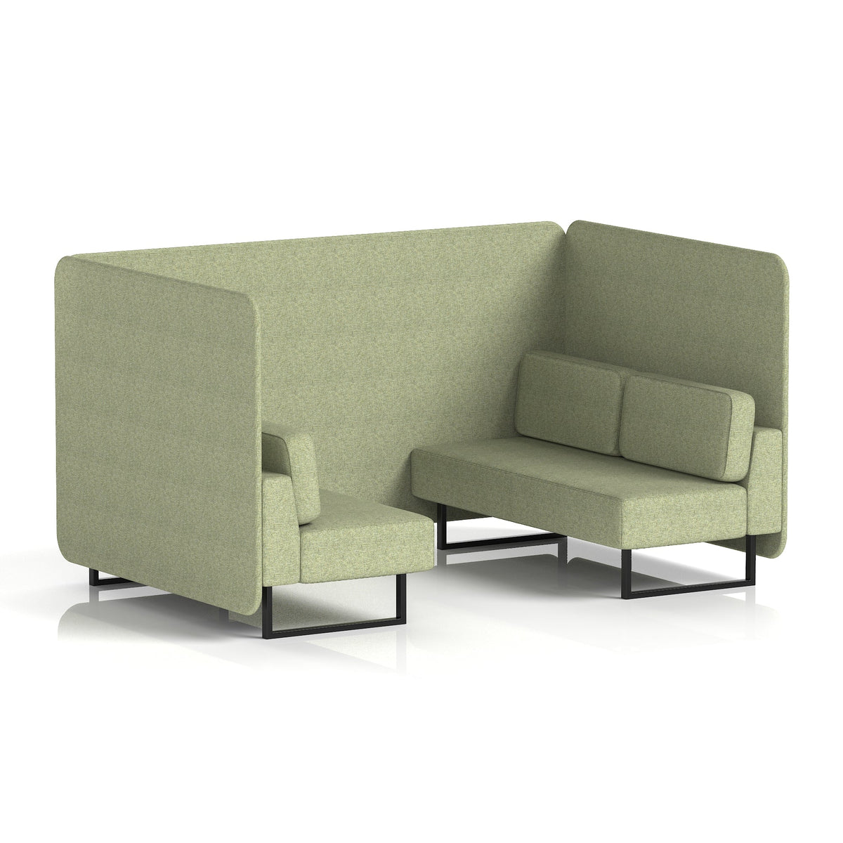 Commercial 4 Seater Privacy Booth – Bench – Single Tone – Crib 5 Rivet - Burnish Panels And Sofa Black - Industrious Decor