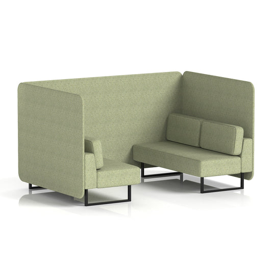 Commercial 4 Seater Privacy Booth – Bench – Single Tone – Crib 5 Rivet - Burnish Panels And Sofa Black - Industrious Decor