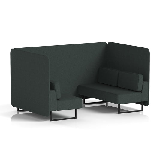 Commercial 4 Seater Privacy Booth – Bench – Single Tone – Crib 5 Rivet - Charcoal Panels And Sofa Black - Industrious Decor