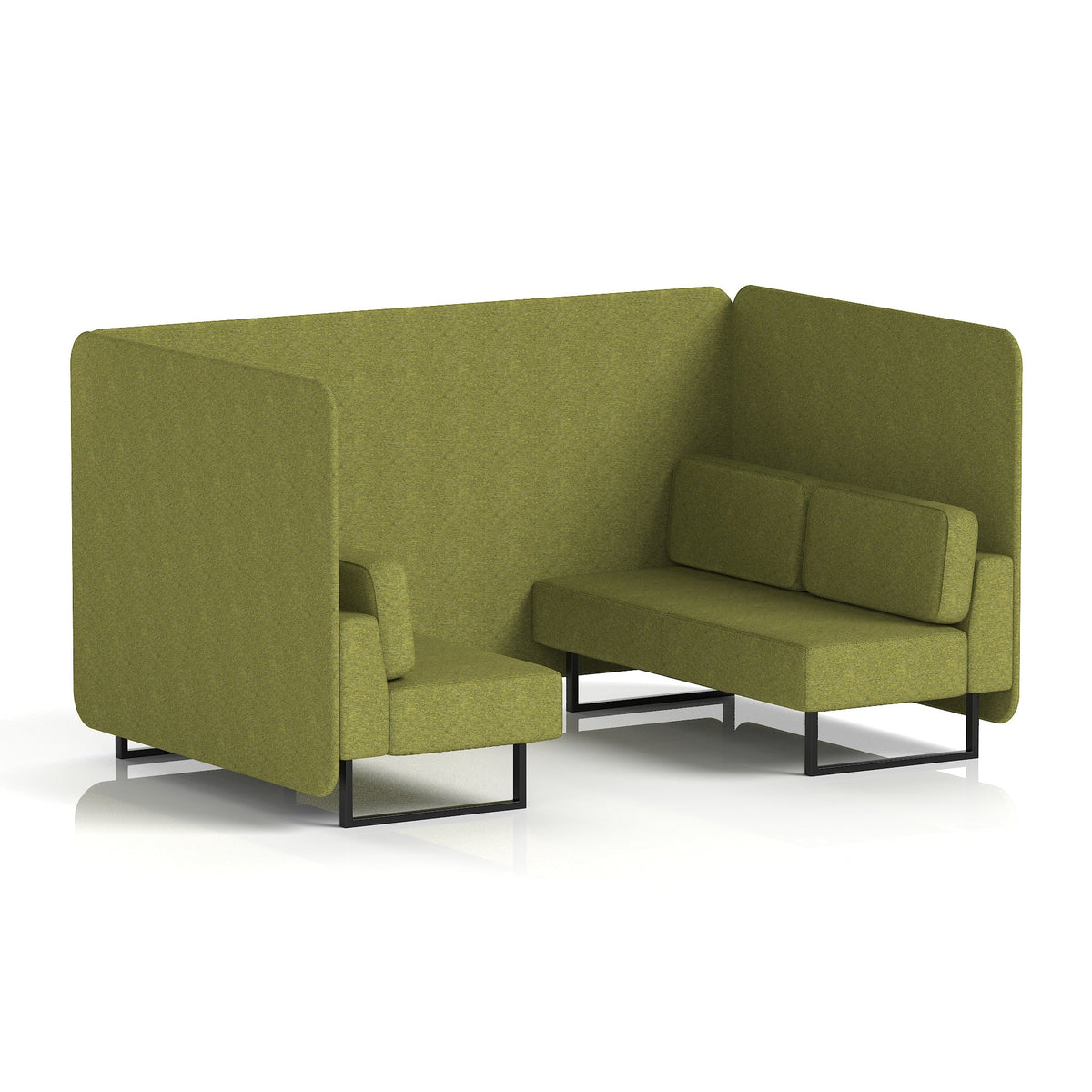 Commercial 4 Seater Privacy Booth – Bench – Single Tone – Crib 5 Rivet - Olive Panels And Sofa Black - Industrious Decor