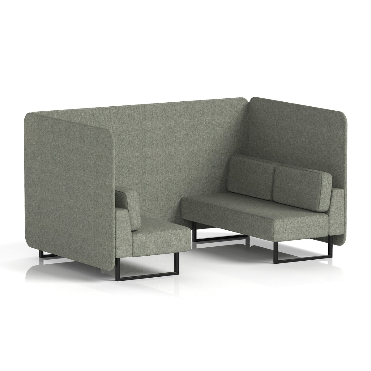 Commercial 4 Seater Privacy Booth – Bench – Single Tone – Crib 5 Rivet - Vitreous Panels And Sofa Black - Industrious Decor