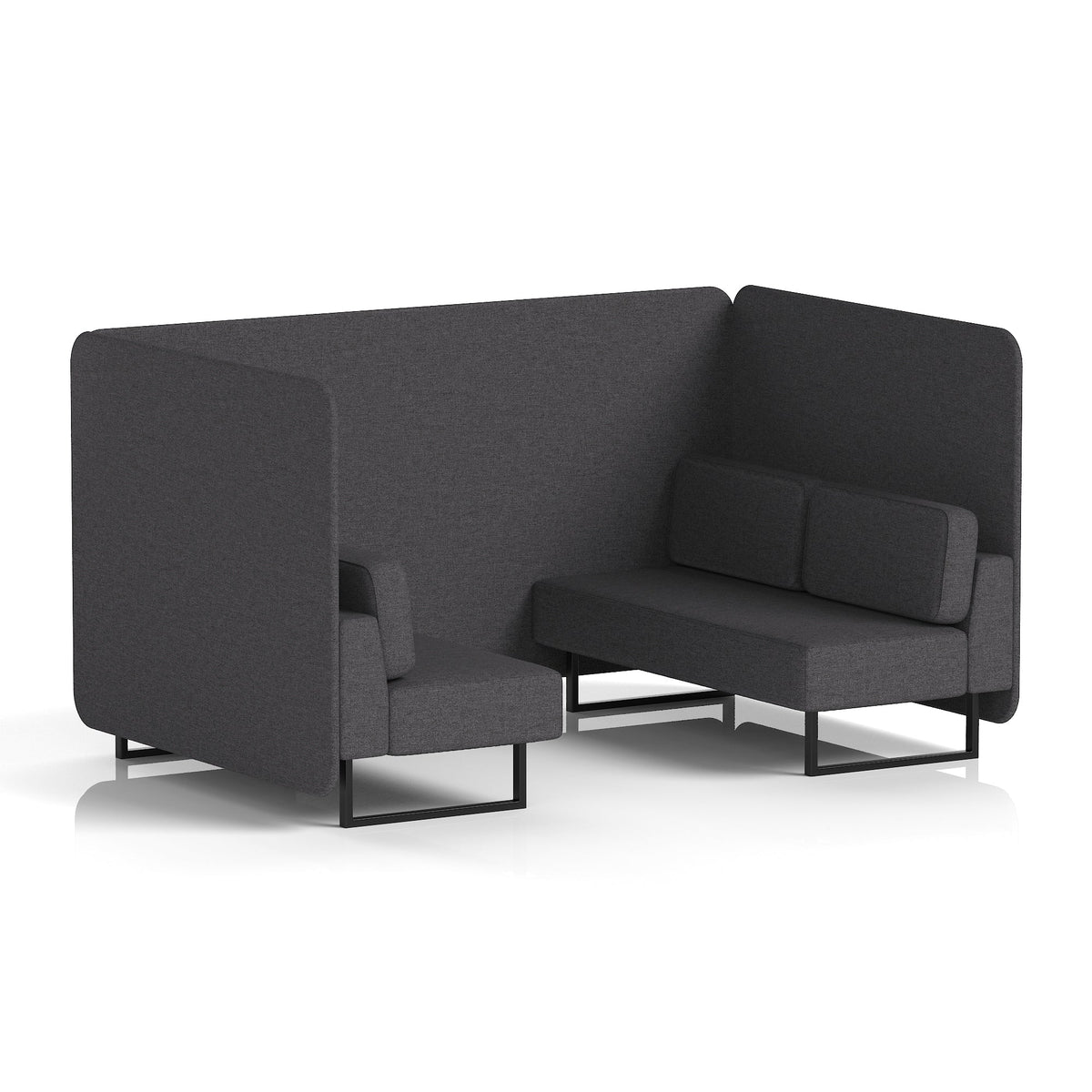Commercial 4 Seater Privacy Booth – Bench – Single Tone – Crib 5 X2 - Arithmetic Panels And Sofa Black - Industrious Decor