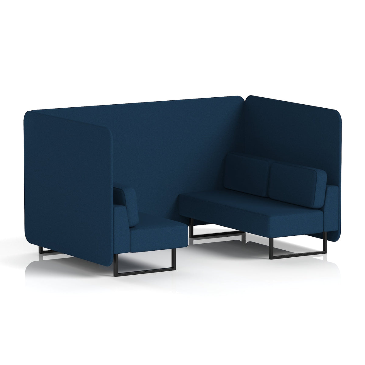 Commercial 4 Seater Privacy Booth – Bench – Single Tone – Crib 5 X2 - Calculus Panels And Sofa Black - Industrious Decor