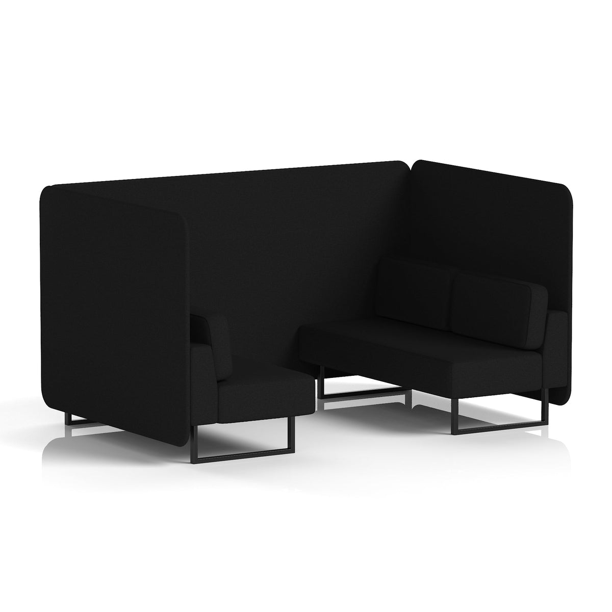 Commercial 4 Seater Privacy Booth – Bench – Single Tone – Crib 5 X2 - Diameter Panels And Sofa Black - Industrious Decor