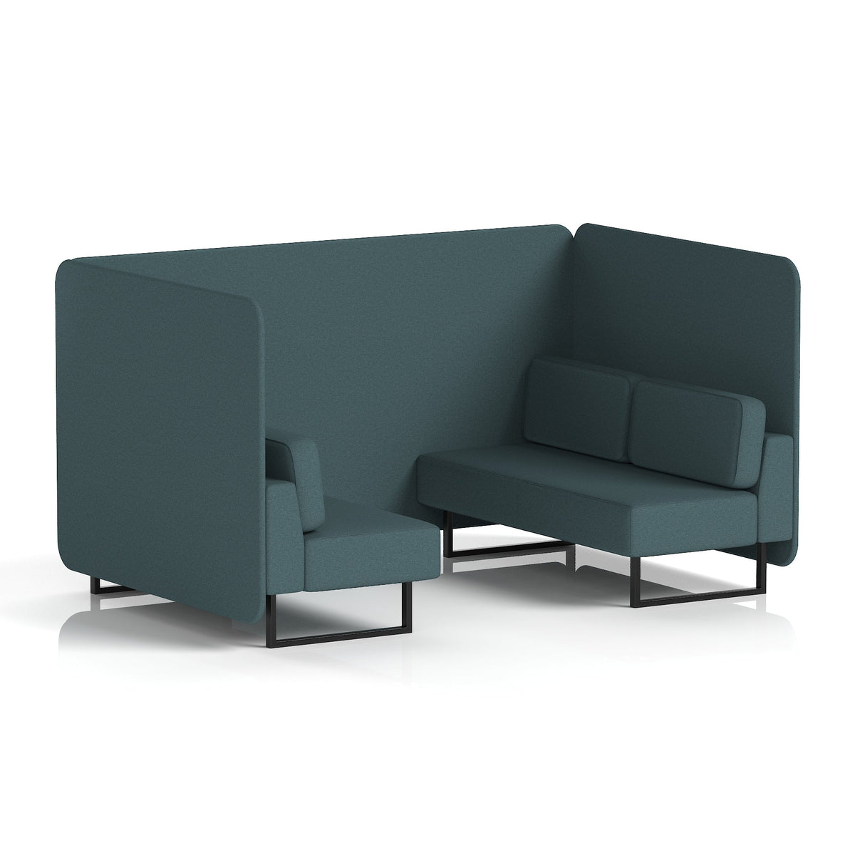 Commercial 4 Seater Privacy Booth – Bench – Single Tone – Crib 5 X2 - Polygon Panels And Sofa Black - Industrious Decor
