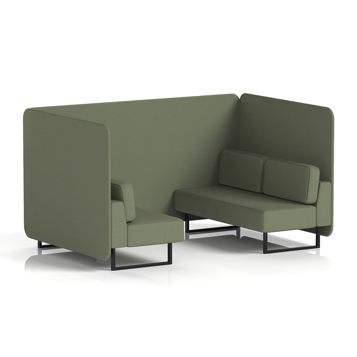 Commercial 4 Seater Privacy Booth – Bench – Single Tone – Crib 5 Main Line Flax - Monument Panels And Sofa Black - Industrious Decor