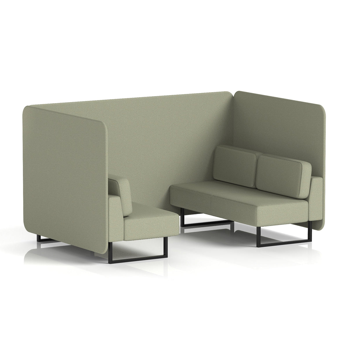 Commercial 4 Seater Privacy Booth – Bench – Single Tone – Crib 5 Main Line Flax - Newbury Panels And Sofa Black - Industrious Decor