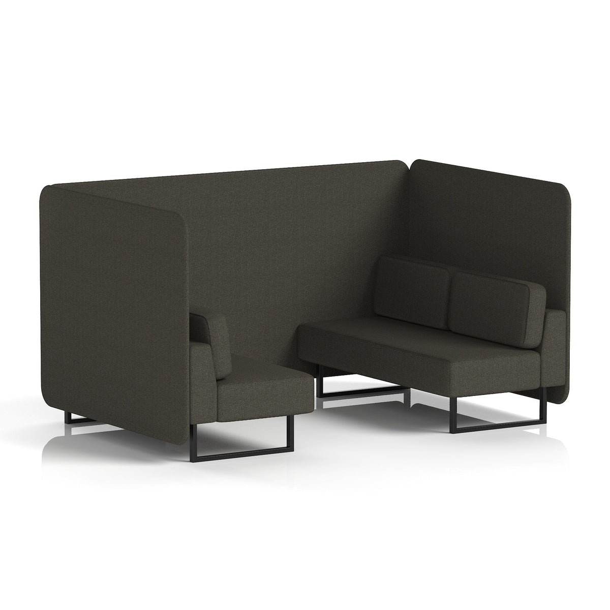 Commercial 4 Seater Privacy Booth – Bench – Single Tone – Crib 5 Main Line Flax - Temple Panels And Sofa Black - Industrious Decor