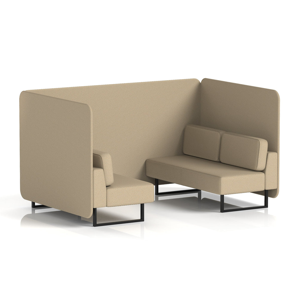 Commercial 4 Seater Privacy Booth – Bench – Single Tone – Crib 5 Main Line Flax - Upminster Panels And Sofa Black - Industrious Decor