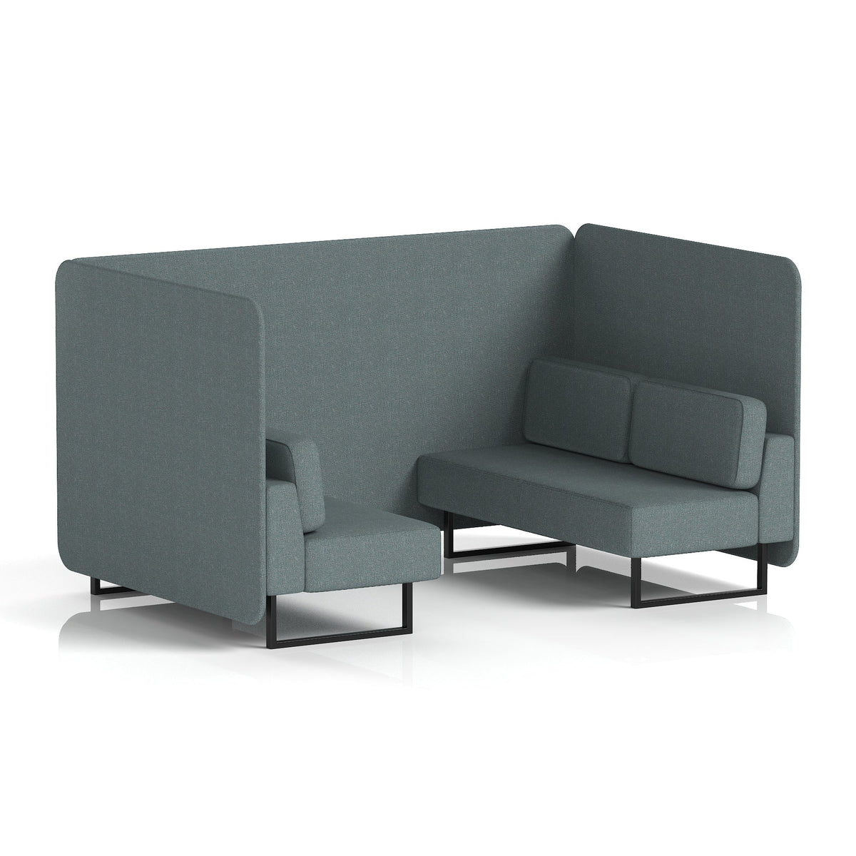 Commercial 4 Seater Privacy Booth – Bench – Single Tone – Crib 5 Main Line Flax - Westminster Panels And Sofa Black - Industrious Decor