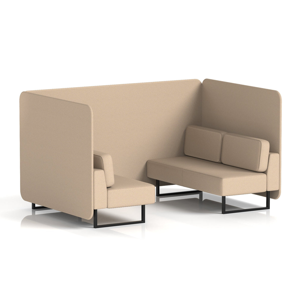 Commercial 4 Seater Privacy Booth – Bench – Single Tone – Crib 5 Synergy - Affix Panels And Sofa Black - Industrious Decor