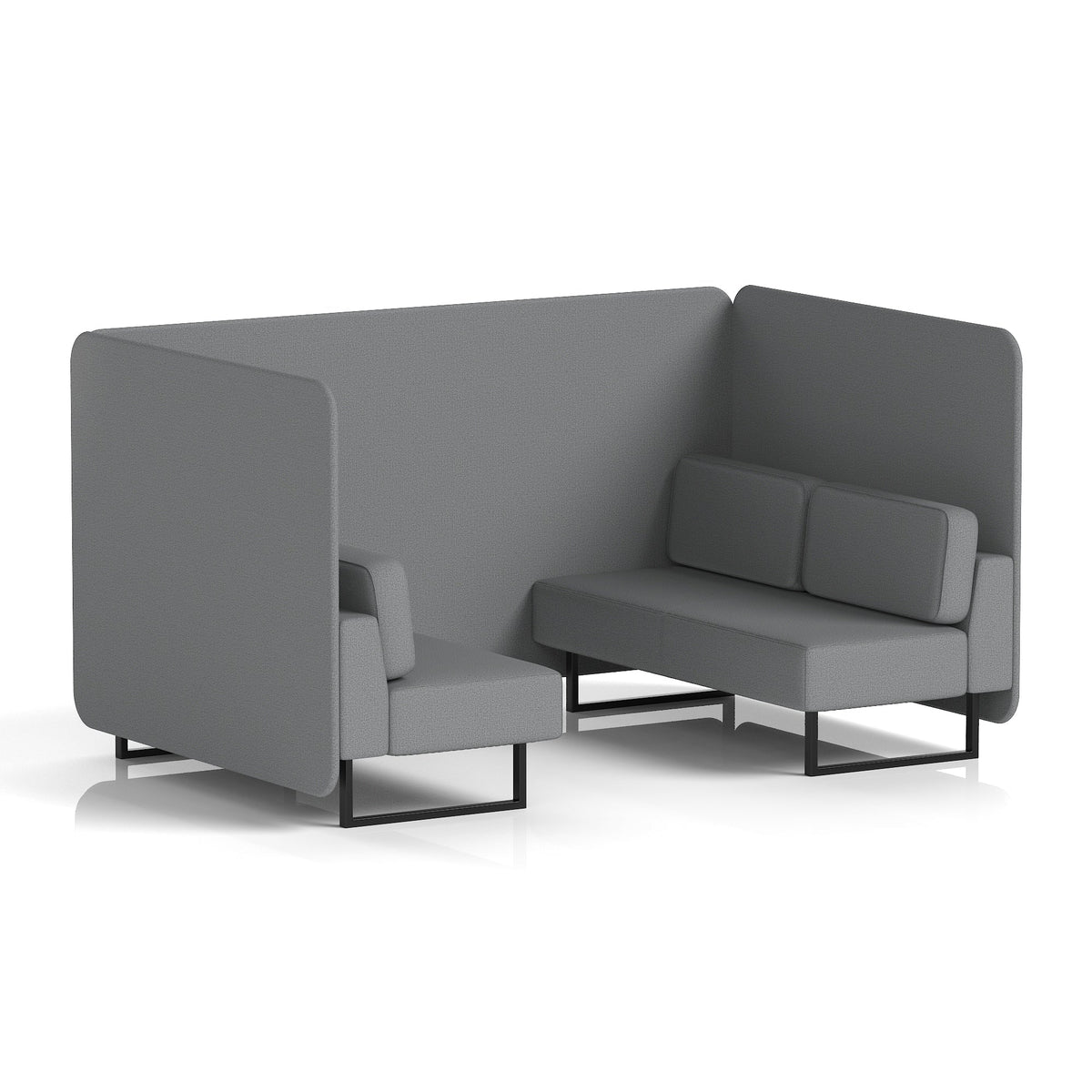 Commercial 4 Seater Privacy Booth – Bench – Single Tone – Crib 5 Synergy - Partner Panels And Sofa Black - Industrious Decor