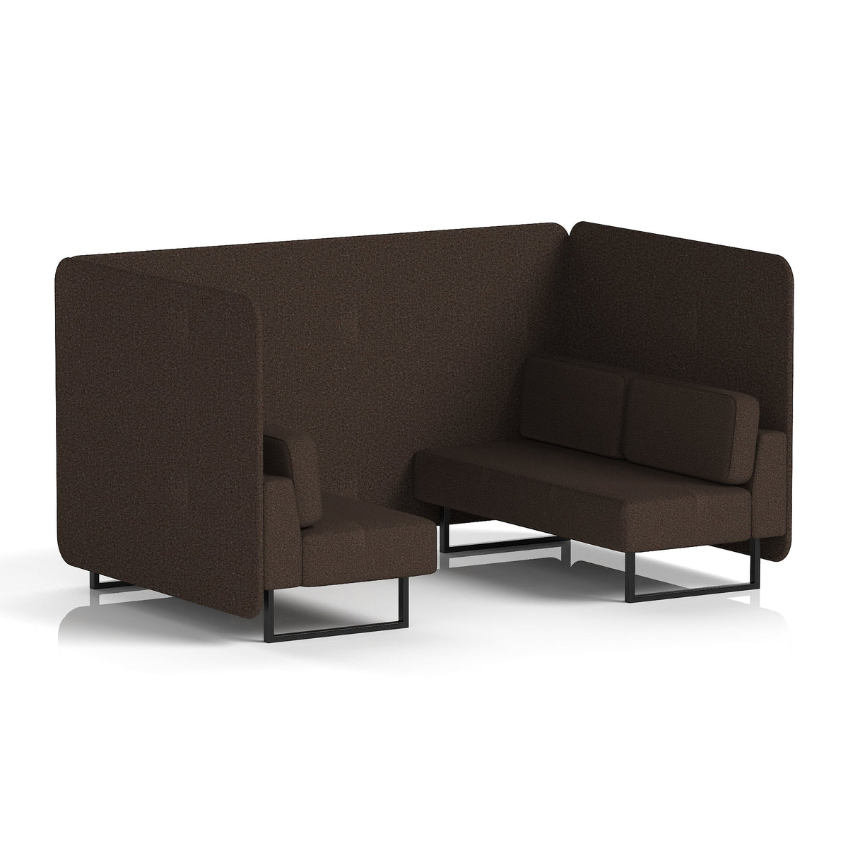 Commercial 4 Seater Privacy Booth – Bench – Single Tone – Crib 5 Synergy - Wed Panels And Sofa Black - Industrious Decor
