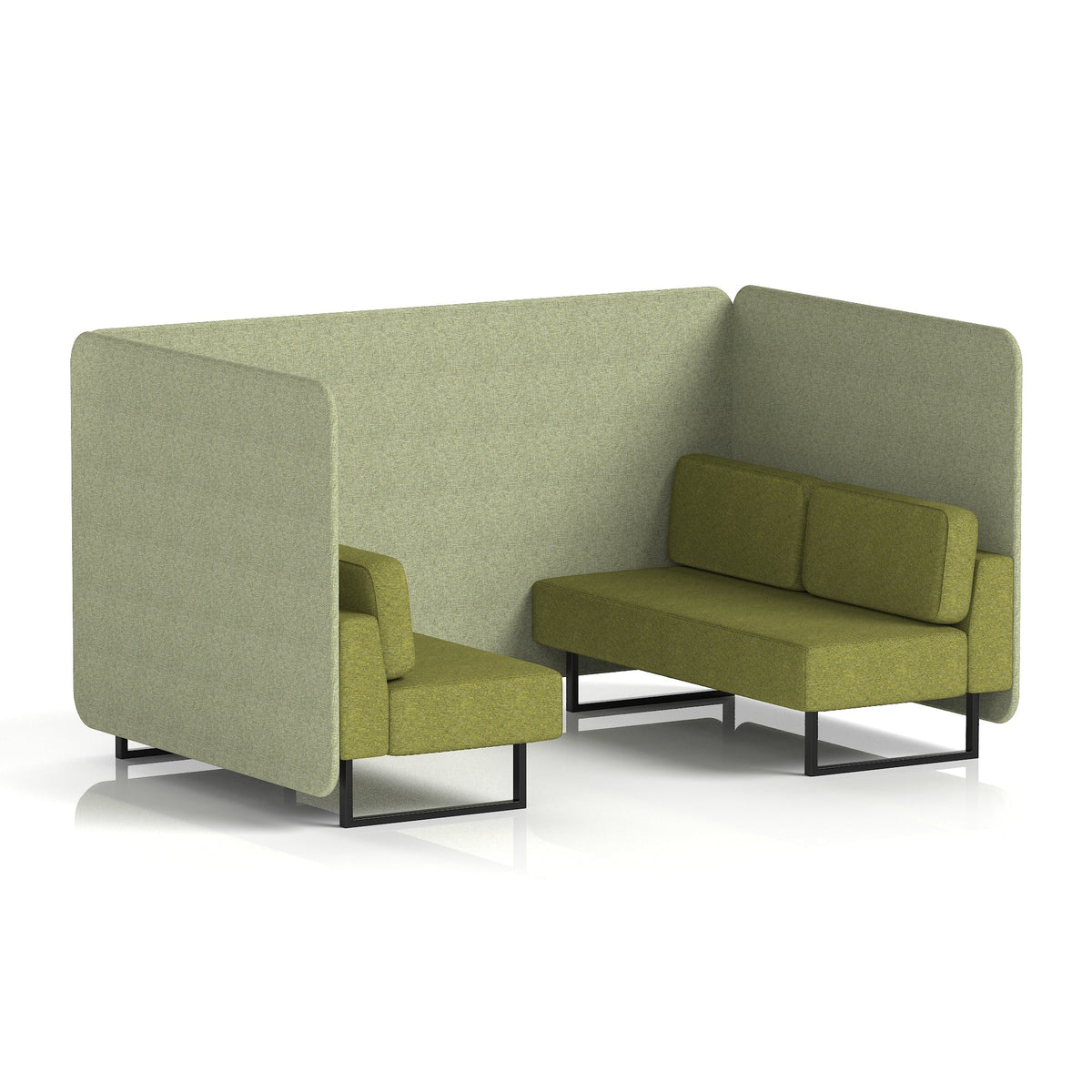 Commercial 4 Seater Privacy Booth – Bench – Two Tone – Crib 5 Rivet - Burnish Panels And Olive Sofa Black - Industrious Decor