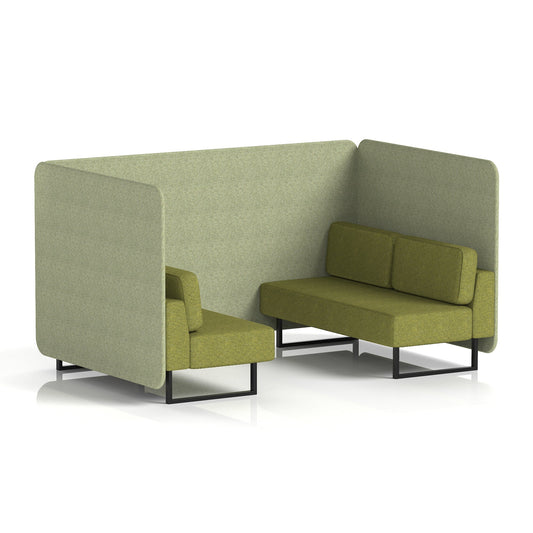 Commercial 4 Seater Privacy Booth – Bench – Two Tone – Crib 5 Rivet - Burnish Panels And Olive Sofa Black - Industrious Decor