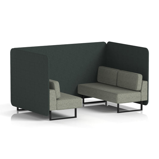 Commercial 4 Seater Privacy Booth – Bench – Two Tone – Crib 5 Rivet - Charcoal Panels And Vitreous Sofa Black - Industrious Decor