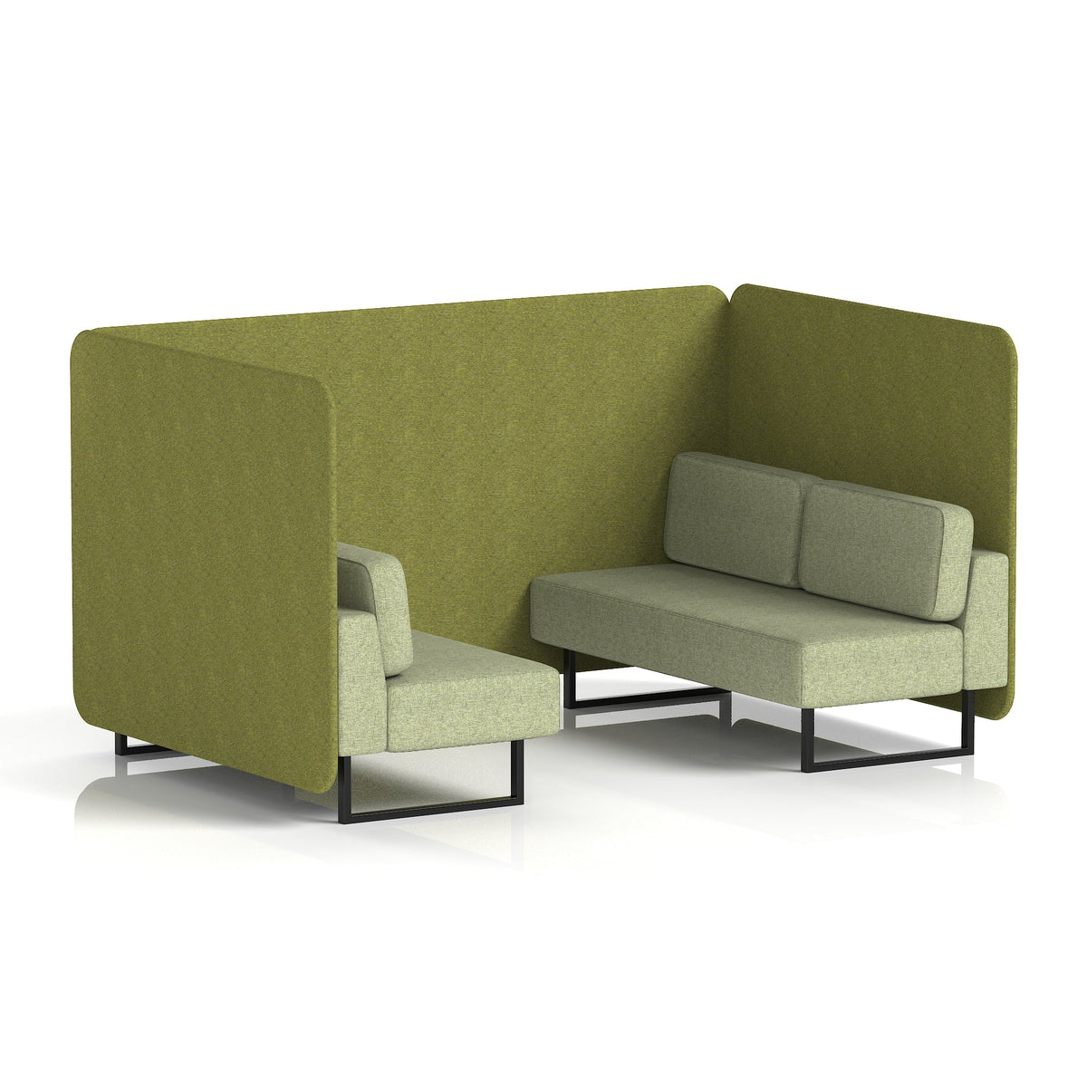 Commercial 4 Seater Privacy Booth – Bench – Two Tone – Crib 5 Rivet - Olive Panels And Burnish Sofa Black - Industrious Decor